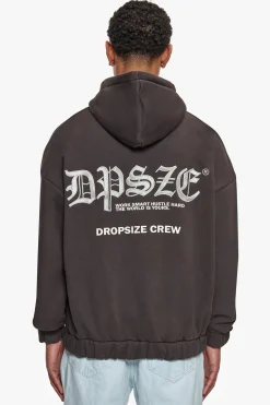 SUPER HEAVY OVERSIZE WORK SMART ZIP-HOODIE WASHED BLACK