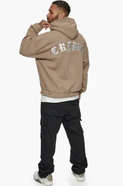 SUPER HEAVY OVERSIZED CRIME ZIP HOODIE SILVER MINK