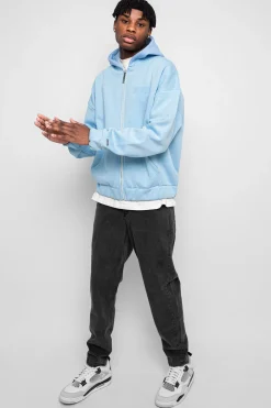 SUPER HEAVY OVERSIZED HD PRINT ZIP HOODIE BABY BLUE
