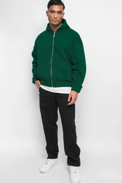 SUPER HEAVY OVERSIZED HD PRINT ZIP HOODIE GREEN