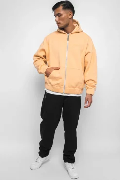 SUPER HEAVY OVERSIZED HD PRINT ZIP HOODIE WASHED PEACH