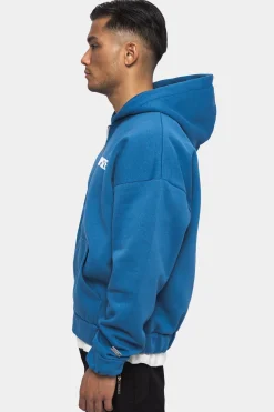 SUPER HEAVY OVERSIZED HD PRINT ZIP HOODIE WASHED BLUE