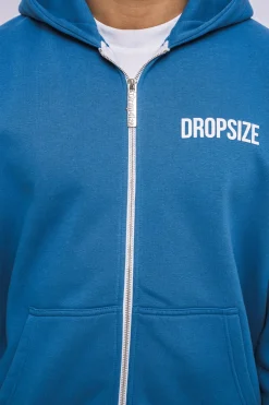 SUPER HEAVY OVERSIZED HD PRINT ZIP HOODIE WASHED BLUE