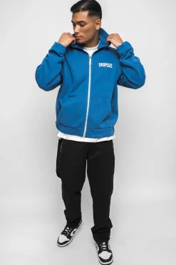 SUPER HEAVY OVERSIZED HD PRINT ZIP HOODIE WASHED BLUE
