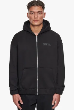SUPER HEAVY OVERSIZED HD PRINT ZIP HOODIE V2 BLACK