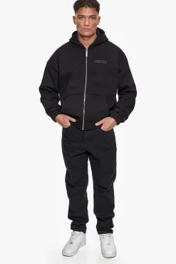 SUPER HEAVY OVERSIZED HD PRINT ZIP HOODIE V2 BLACK