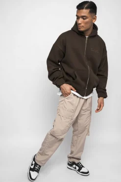 SUPER HEAVY OVERSIZED ZIP-HOODIE CHOCOLATE BROWN