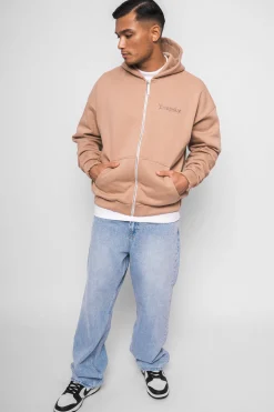 SUPER HEAVY OVERSIZED ZIP HOODIE BEIGE